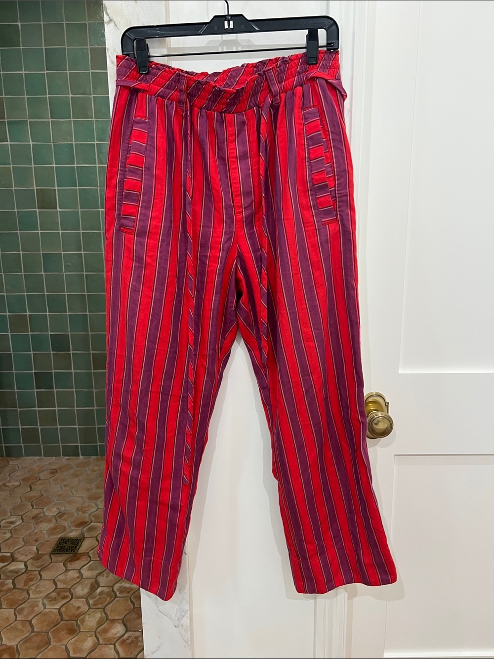Free People Red & Purple Striped Casual Pants